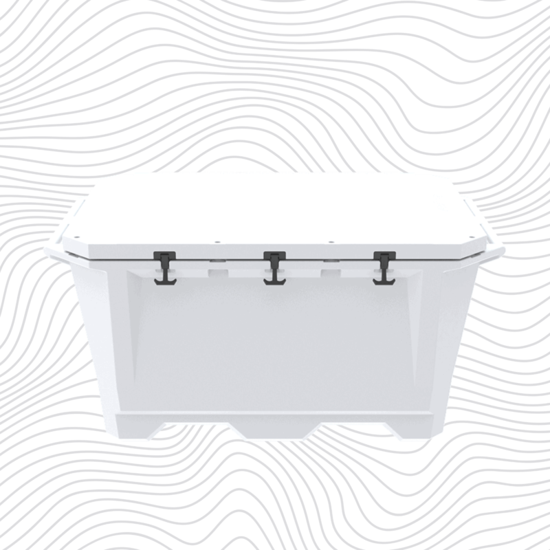 A photo of a closed Desert Plunge Grizzly 450 Cold Plunge tub shown in the white color.