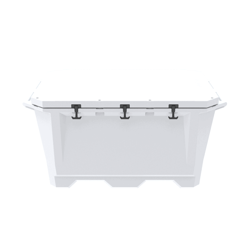 A photo of a closed Grizzly 450 cold plunge tub in a white color.