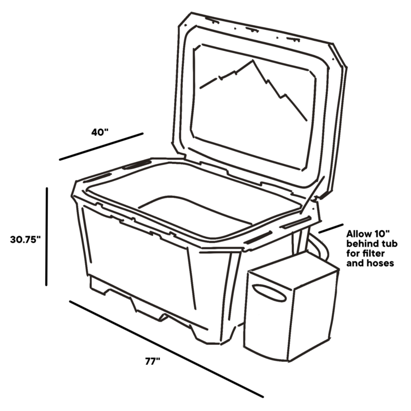 a sketch of the footprint and dimensions of the Wide Desert Plunge grizzly cold plunge tub